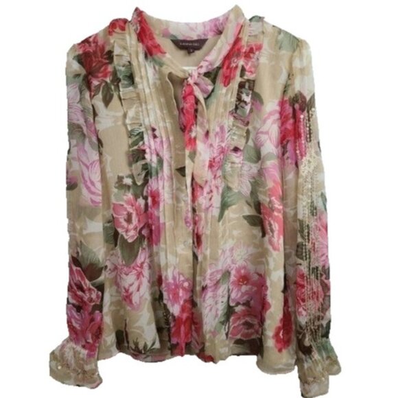 Anthropologie Tops - 𝅺Anthropologie Ranna Gill Womens Top Small Floral Bow Tie Sequined Cottage BOHO